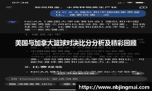 美国与加拿大篮球对决比分分析及精彩回顾